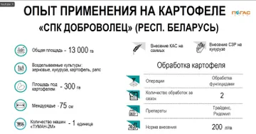 Опыт применения техники «Пегас-Агро» на картофеле в агрохозяйстве «СПК Доброволец» в Беларуси (скриншот слайда с видео в рамках проведения вебинара Картофельного Союза)