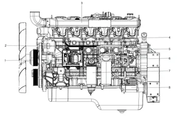Схема двигателя Weichai WP-12 (вид справа)