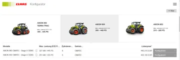 Цены на новые тракторы CLAAS AXION 900 в ЕС (источник: скриншот экрана со страницы официального сайта CLAAS)