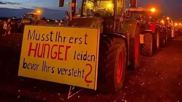 Протесты фермеров на сельскохозяйственных тракторах в Германии